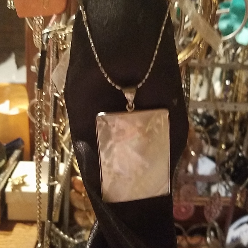 Oyster Pendant Silvertone Necklace